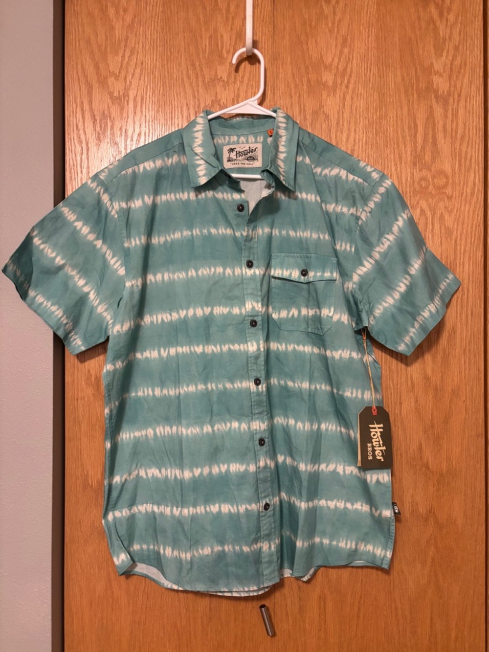 Howler Bros San Gabriel short sleeve button up, hazy horizon/seaspray, NWT, L